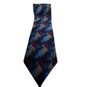 "Christopher Reeve"  Men Silk Tie Blue Red Tan Abstract Vintage RN 62830 Necktie
